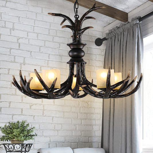 3/5 Bulbs Resin Chandelier Lighting Cottage Brown Faux Antler Living Room Ceiling Pendant Lamp Clearhalo 'Ceiling Lights' 'Chandeliers' Lighting' options 293372