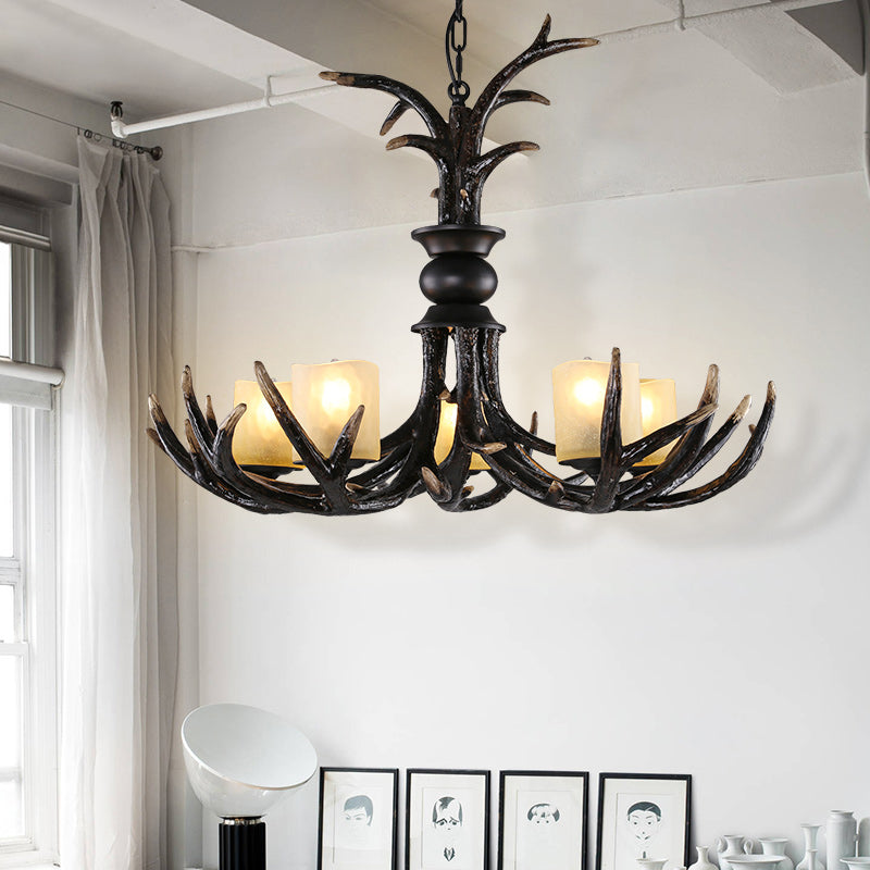 3/5 Bulbs Resin Chandelier Lighting Cottage Brown Faux Antler Living Room Ceiling Pendant Lamp Clearhalo 'Ceiling Lights' 'Chandeliers' Lighting' options 293373