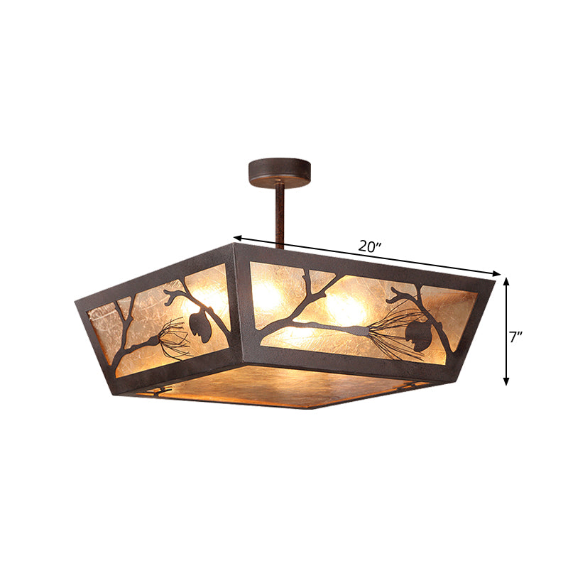 Tapered Metal Semi Flush Lighting Traditional 4 Bulbs Ceiling Mounted Lamp Fixture in Rust for Restaurant Clearhalo 'Ceiling Lights' 'Close To Ceiling Lights' 'Close to ceiling' 'Semi-flushmount' Lighting' 293387