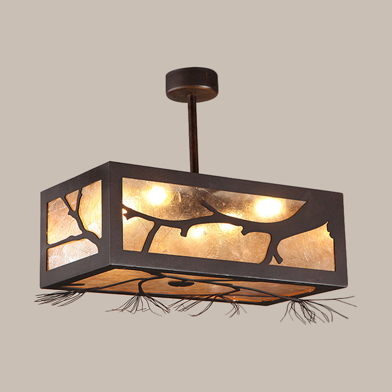 6 Heads Semi Flush Mount Cottage Rectangle Metal Close to Ceiling Light in Rust with Mica Sheet Shade Clearhalo 'Ceiling Lights' 'Close To Ceiling Lights' 'Close to ceiling' 'Semi-flushmount' Lighting' 293392