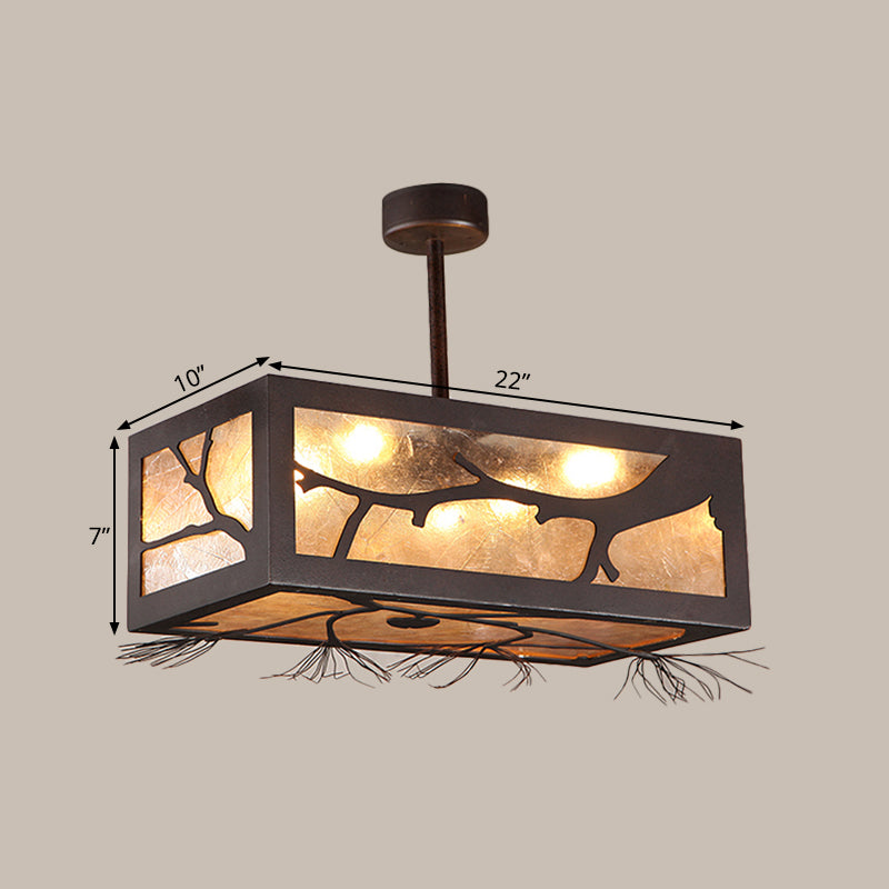 6 Heads Semi Flush Mount Cottage Rectangle Metal Close to Ceiling Light in Rust with Mica Sheet Shade Clearhalo 'Ceiling Lights' 'Close To Ceiling Lights' 'Close to ceiling' 'Semi-flushmount' Lighting' 293393