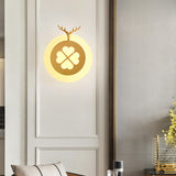 Metal Circle Sconce Light Tradition Living Room LED Wall Lighting Fixture in Brass/Black with Lucky Clover Pattern Clearhalo 'Wall Lamps & Sconces' 'Wall Lights' Lighting' 293416