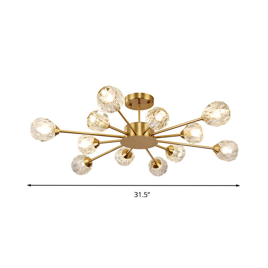 Clear Faceted Crystal Gold Ceiling Lamp Sputnik 12 Heads Postmodern Semi Flush Mount Light Fixture Clearhalo 'Ceiling Lights' 'Close To Ceiling Lights' 'Close to ceiling' 'Semi-flushmount' Lighting' 293432