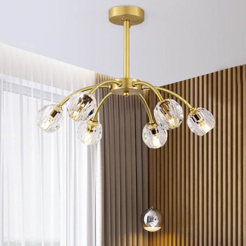 6 Heads Faceted Crystal Semi Flush Mount Lighting Postmodern Gold Sputnik Dining Room Ceiling Light Fixture Clearhalo 'Ceiling Lights' 'Close To Ceiling Lights' 'Close to ceiling' 'Semi-flushmount' Lighting' 293441