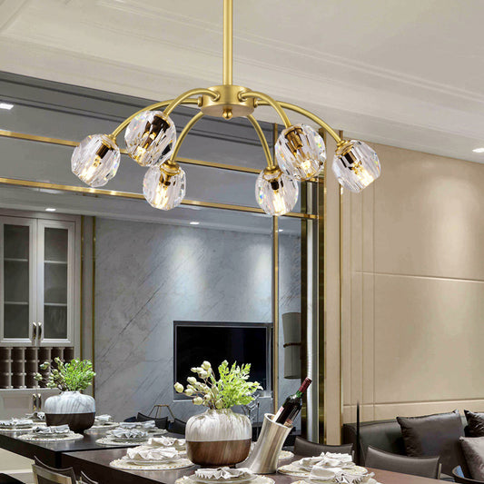 6 Heads Faceted Crystal Semi Flush Mount Lighting Postmodern Gold Sputnik Dining Room Ceiling Light Fixture Clearhalo 'Ceiling Lights' 'Close To Ceiling Lights' 'Close to ceiling' 'Semi-flushmount' Lighting' 293442