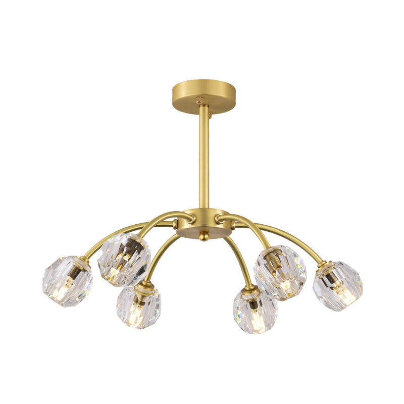 6 Heads Faceted Crystal Semi Flush Mount Lighting Postmodern Gold Sputnik Dining Room Ceiling Light Fixture Clearhalo 'Ceiling Lights' 'Close To Ceiling Lights' 'Close to ceiling' 'Semi-flushmount' Lighting' 293443