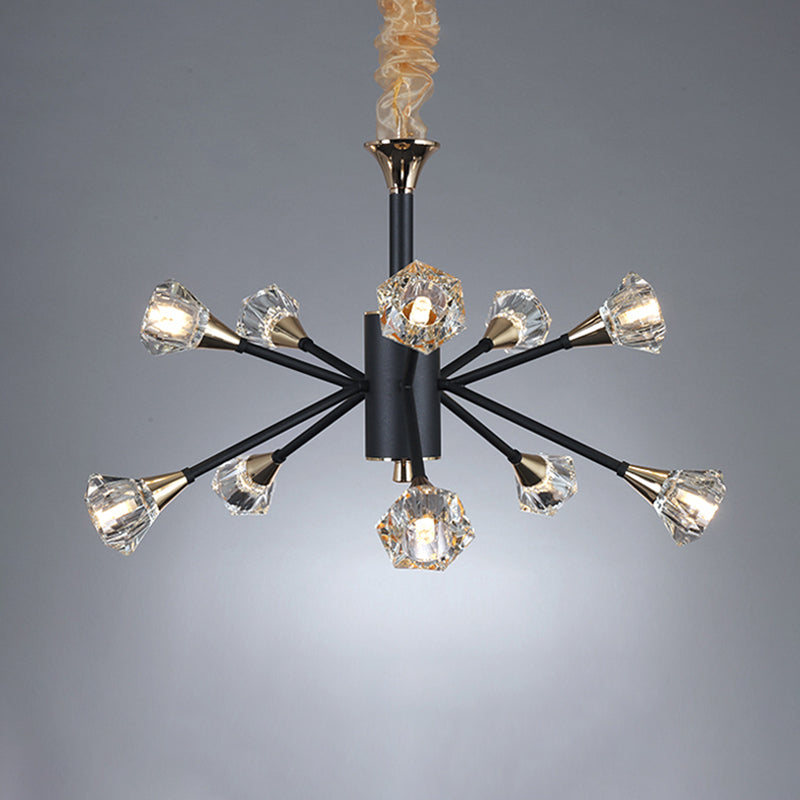 Pyramid Crystal Sputnik Semi Flush Mount Fixture Modern 10 Heads Living Room Ceiling Lamp in Black Clearhalo 'Ceiling Lights' 'Chandeliers' Lighting' options 293465
