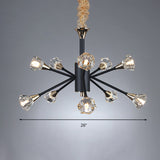 Pyramid Crystal Sputnik Semi Flush Mount Fixture Modern 10 Heads Living Room Ceiling Lamp in Black Clearhalo 'Ceiling Lights' 'Chandeliers' Lighting' options 293466