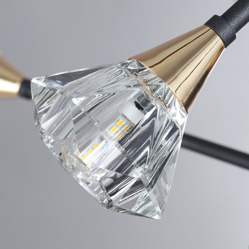 Pyramid Crystal Sputnik Semi Flush Mount Fixture Modern 10 Heads Living Room Ceiling Lamp in Black Clearhalo 'Ceiling Lights' 'Chandeliers' Lighting' options 293467