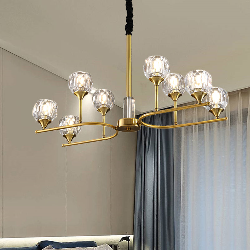 Gold Sphere Hanging Ceiling Light Modernism Faceted Crystal 8 Heads Dining Room Pendant Chandelier Clearhalo 'Ceiling Lights' 'Chandeliers' Lighting' options 293474