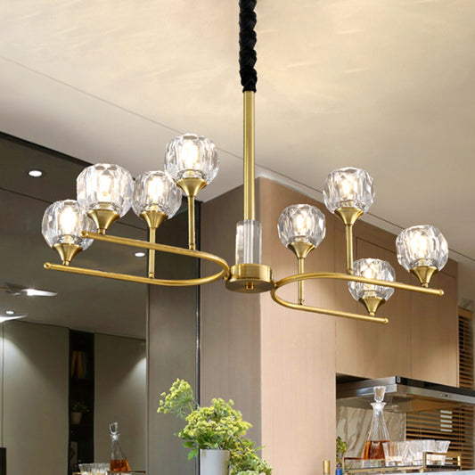 Gold Sphere Hanging Ceiling Light Modernism Faceted Crystal 8 Heads Dining Room Pendant Chandelier Clearhalo 'Ceiling Lights' 'Chandeliers' Lighting' options 293475