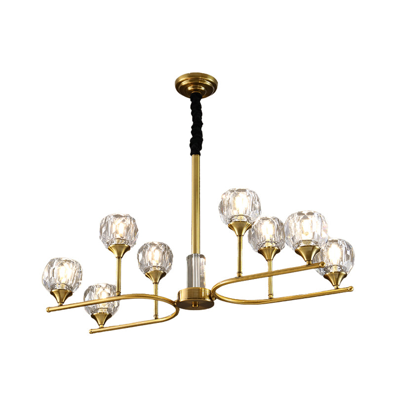 Gold Sphere Hanging Ceiling Light Modernism Faceted Crystal 8 Heads Dining Room Pendant Chandelier Clearhalo 'Ceiling Lights' 'Chandeliers' Lighting' options 293477