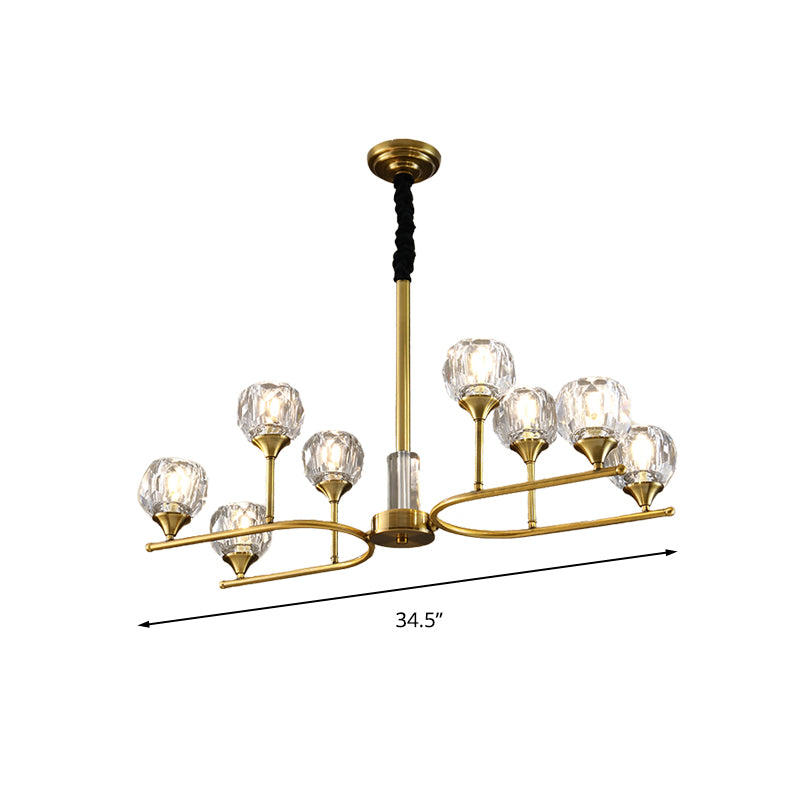 Gold Sphere Hanging Ceiling Light Modernism Faceted Crystal 8 Heads Dining Room Pendant Chandelier Clearhalo 'Ceiling Lights' 'Chandeliers' Lighting' options 293478