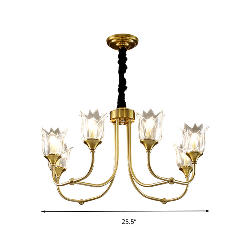 Flower Clear Glass Pendant Light Postmodern 6 Heads Dining Room Chandelier Light Fixture in Gold Clearhalo 'Ceiling Lights' 'Chandeliers' Lighting' options 293484