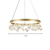 Metal Gold Hanging Pendant Light Ring LED Postmodern Ceiling Chandelier in Warm/White Light with Cubic Crystal Drop Clearhalo 'Ceiling Lights' 'Chandeliers' Lighting' options 293490