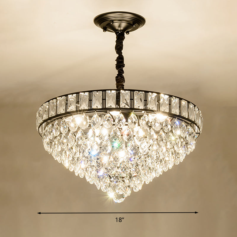 6 Heads Tapered Pendant Light Fixture Simple Style Black Teardrop Crystal Chandelier Light Clearhalo 'Ceiling Lights' 'Chandeliers' Lighting' options 293508