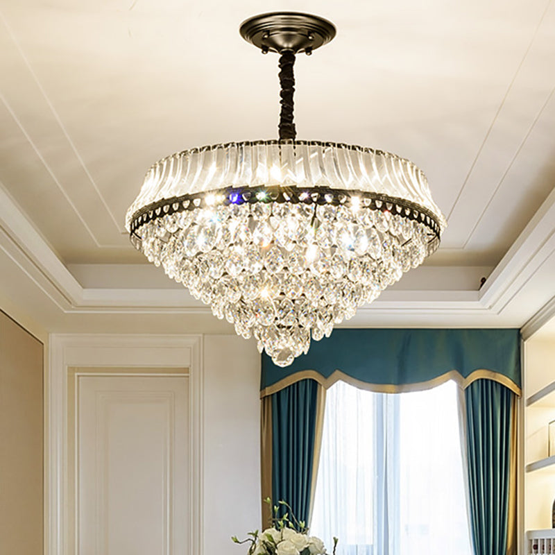 6 Heads Clear Teardrop Crystal Hanging Ceiling Light Black Cone Bedroom Chandelier Lighting Clear Clearhalo 'Ceiling Lights' 'Chandeliers' Lighting' options 293510_a7f4d63d-30b6-4263-b866-b83352640d24