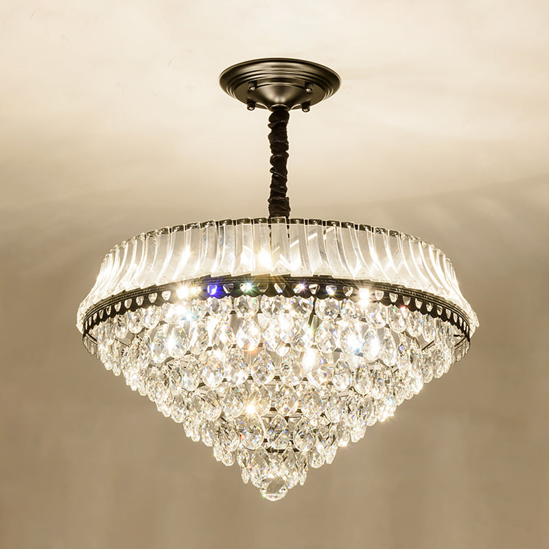 6 Heads Clear Teardrop Crystal Hanging Ceiling Light Black Cone Bedroom Chandelier Lighting Clearhalo 'Ceiling Lights' 'Chandeliers' Lighting' options 293513