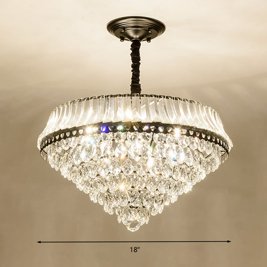 6 Heads Clear Teardrop Crystal Hanging Ceiling Light Black Cone Bedroom Chandelier Lighting Clearhalo 'Ceiling Lights' 'Chandeliers' Lighting' options 293514