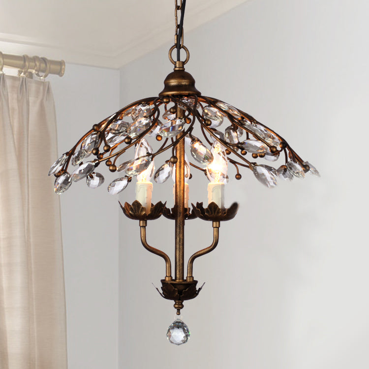 Umbrella Shape Living Room Hanging Chandelier Leaf Crystal 2 Heads Brass Hanging Light Kit Clearhalo 'Ceiling Lights' 'Chandeliers' Lighting' options 293522