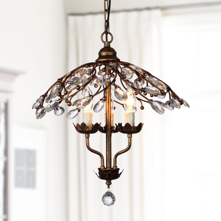 Umbrella Shape Living Room Hanging Chandelier Leaf Crystal 2 Heads Brass Hanging Light Kit Clearhalo 'Ceiling Lights' 'Chandeliers' Lighting' options 293523