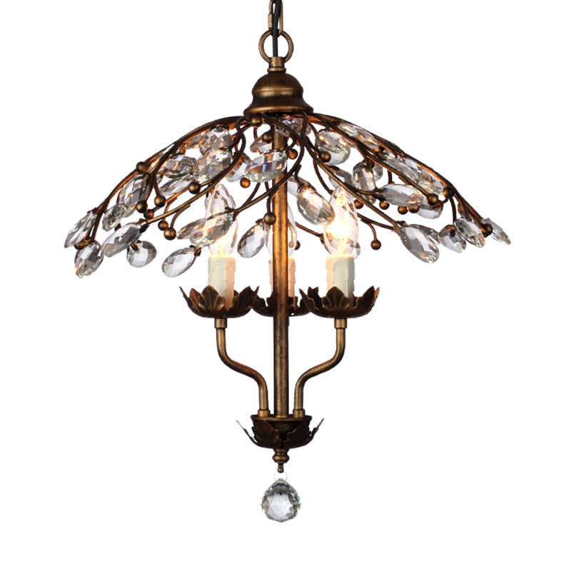 Umbrella Shape Living Room Hanging Chandelier Leaf Crystal 2 Heads Brass Hanging Light Kit Clearhalo 'Ceiling Lights' 'Chandeliers' Lighting' options 293525