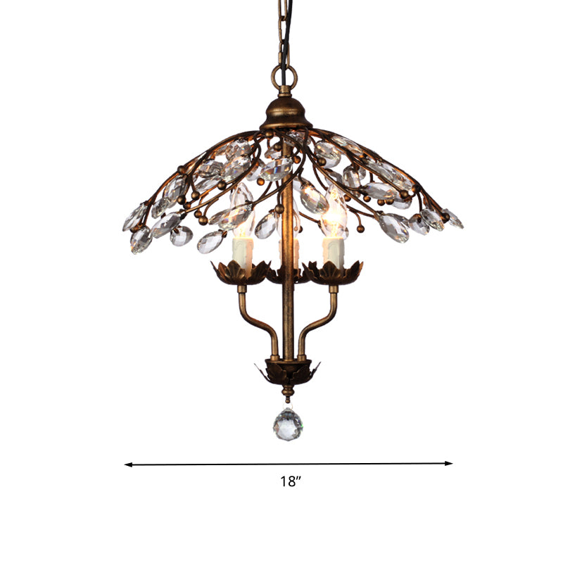 Umbrella Shape Living Room Hanging Chandelier Leaf Crystal 2 Heads Brass Hanging Light Kit Clearhalo 'Ceiling Lights' 'Chandeliers' Lighting' options 293526