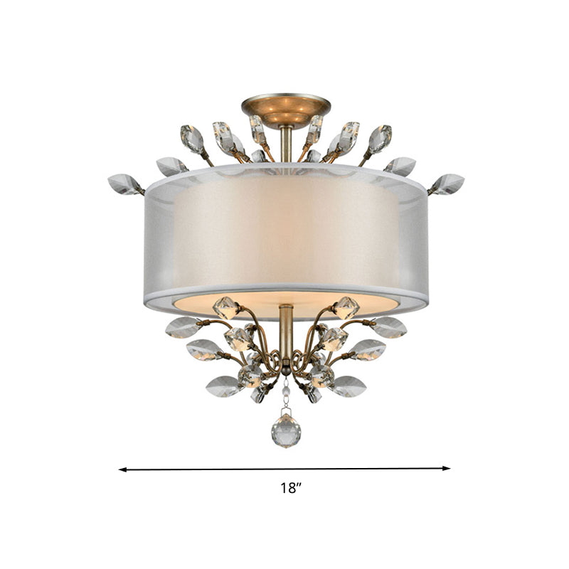 3 Heads Leaf Crystal Hanging Lamp Kit Modernism Silver Drum Living Room Chandelier Light Clearhalo 'Ceiling Lights' 'Chandeliers' Lighting' options 293531