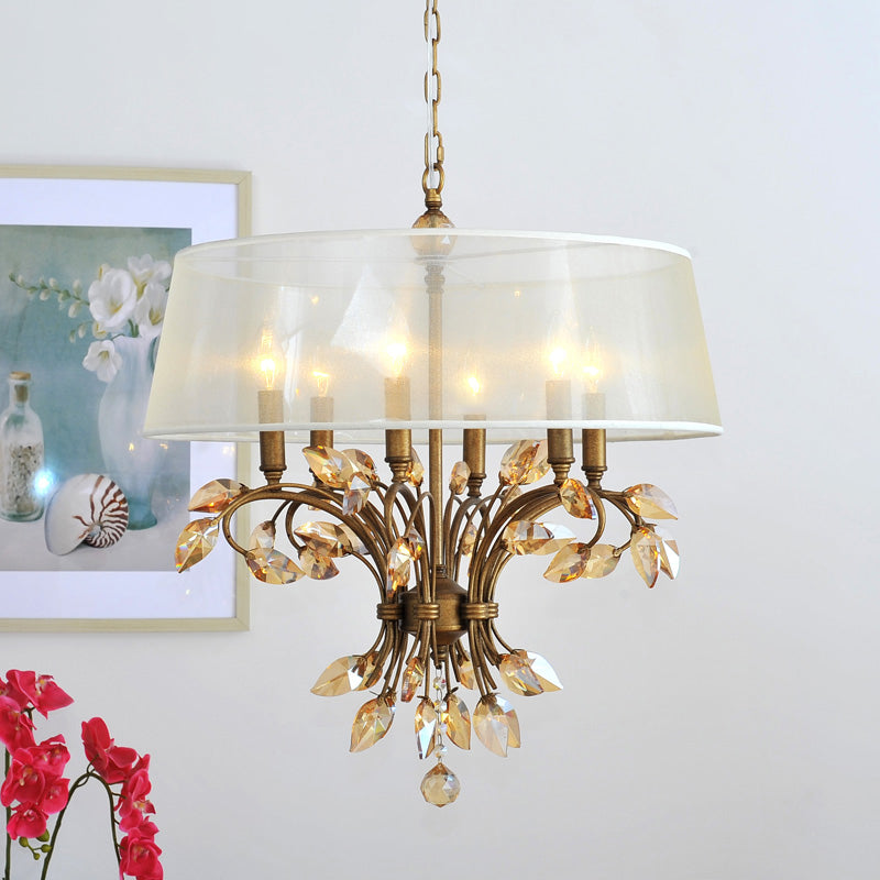 Drum Fabric Suspension Lamp Contemporary 6 Heads Living Room Chandelier Light Fixture in Brass Brass Clearhalo 'Ceiling Lights' 'Chandeliers' Lighting' options 293533_cde14de3-6363-45cd-b5d4-82424f41a392