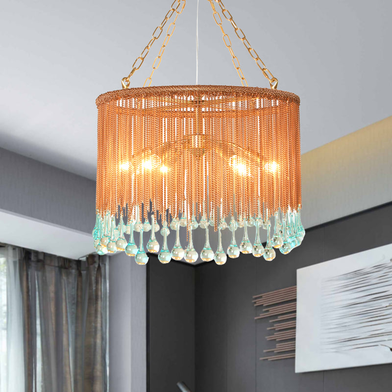 Copper Round Chandelier Light Fixture Traditional Metal Chain 6 Heads Living Room Hanging Lamp Clearhalo 'Ceiling Lights' 'Chandeliers' Lighting' options 293568