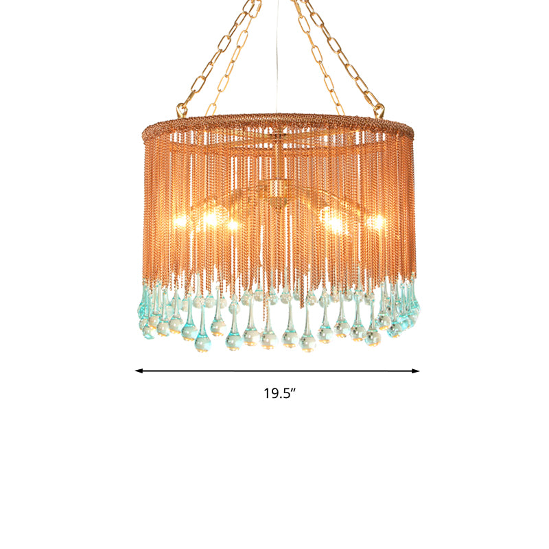 Copper Round Chandelier Light Fixture Traditional Metal Chain 6 Heads Living Room Hanging Lamp Clearhalo 'Ceiling Lights' 'Chandeliers' Lighting' options 293572