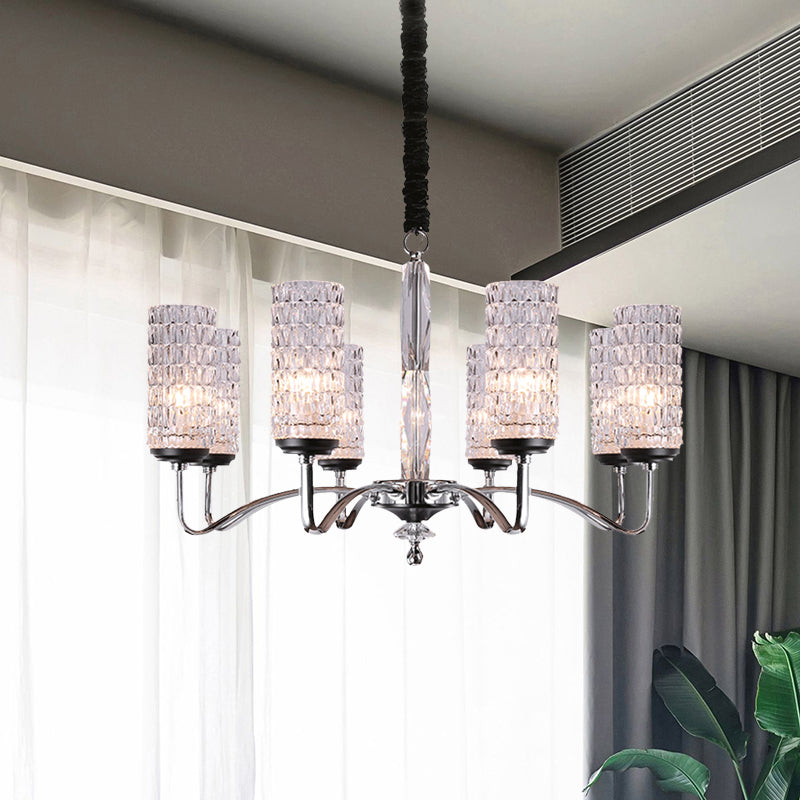 Dimpled Crystal Chrome Pendant Light Kit Cylinder 8 Heads Simple Style Ceiling Chandelier Clearhalo 'Ceiling Lights' 'Chandeliers' Lighting' options 293573