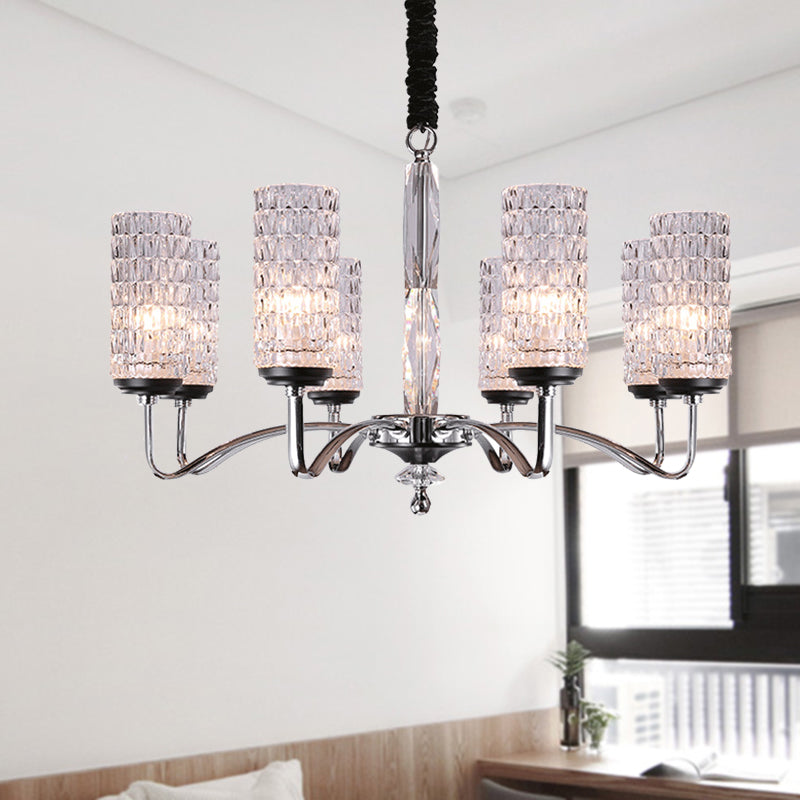 Dimpled Crystal Chrome Pendant Light Kit Cylinder 8 Heads Simple Style Ceiling Chandelier Clearhalo 'Ceiling Lights' 'Chandeliers' Lighting' options 293574