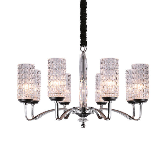 Dimpled Crystal Chrome Pendant Light Kit Cylinder 8 Heads Simple Style Ceiling Chandelier Clearhalo 'Ceiling Lights' 'Chandeliers' Lighting' options 293576