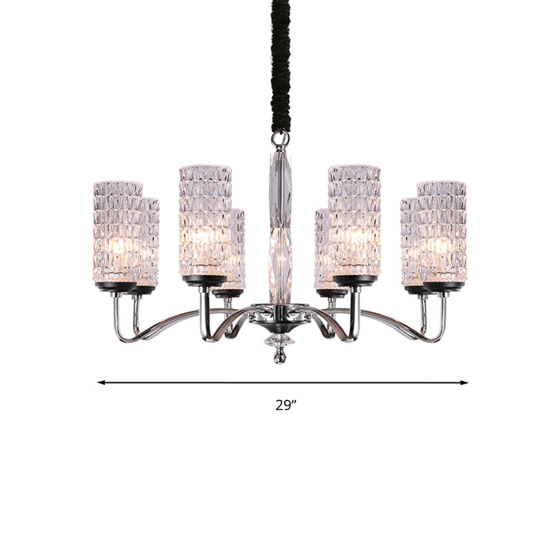 Dimpled Crystal Chrome Pendant Light Kit Cylinder 8 Heads Simple Style Ceiling Chandelier Clearhalo 'Ceiling Lights' 'Chandeliers' Lighting' options 293577