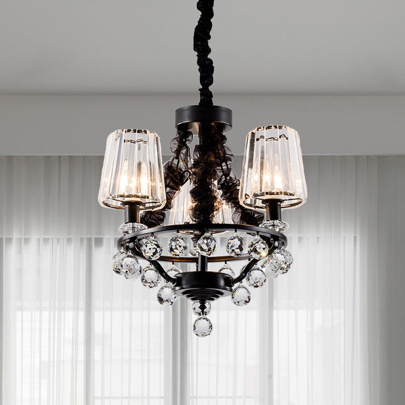 Black Tapered Chandelier Pendant Light Traditional Crystal Block 3/6 Heads Bedroom Hanging Ceiling Light Clearhalo 'Ceiling Lights' 'Chandeliers' Lighting' options 293580