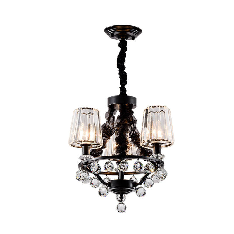 Black Tapered Chandelier Pendant Light Traditional Crystal Block 3/6 Heads Bedroom Hanging Ceiling Light Clearhalo 'Ceiling Lights' 'Chandeliers' Lighting' options 293582