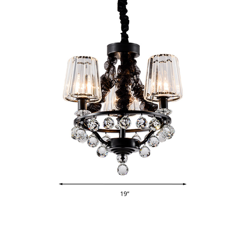 Black Tapered Chandelier Pendant Light Traditional Crystal Block 3/6 Heads Bedroom Hanging Ceiling Light Clearhalo 'Ceiling Lights' 'Chandeliers' Lighting' options 293583