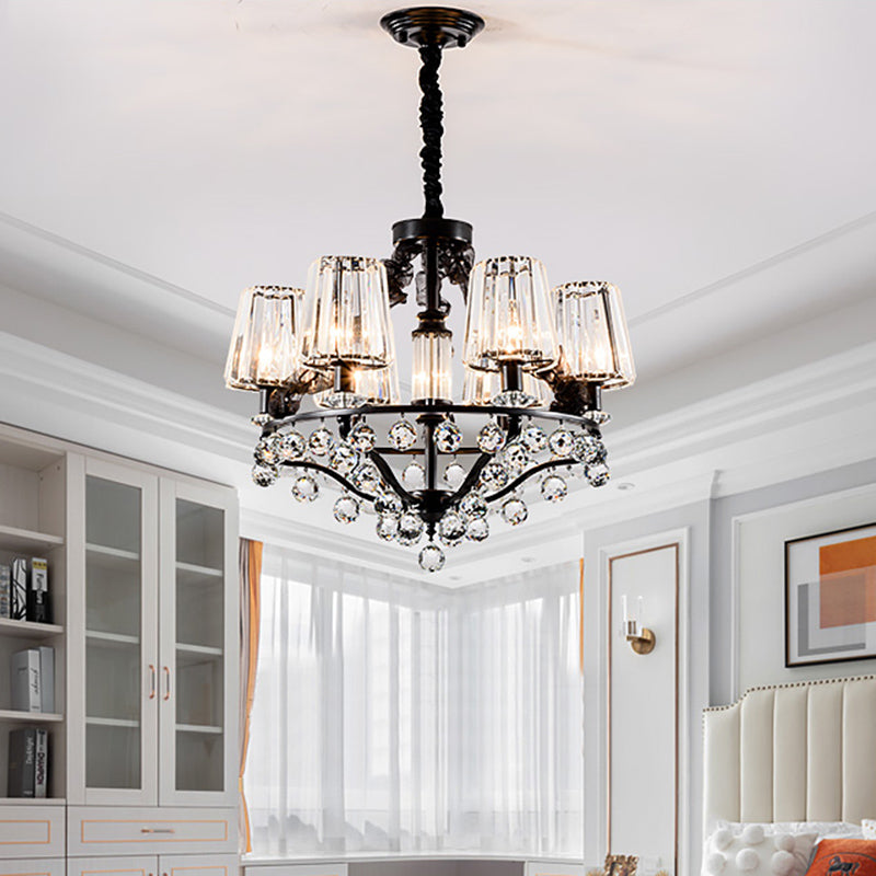 Black Tapered Chandelier Pendant Light Traditional Crystal Block 3/6 Heads Bedroom Hanging Ceiling Light Clearhalo 'Ceiling Lights' 'Chandeliers' Lighting' options 293584