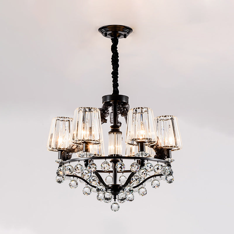 Black Tapered Chandelier Pendant Light Traditional Crystal Block 3/6 Heads Bedroom Hanging Ceiling Light Clearhalo 'Ceiling Lights' 'Chandeliers' Lighting' options 293585