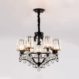 Black Tapered Chandelier Pendant Light Traditional Crystal Block 3/6 Heads Bedroom Hanging Ceiling Light Clearhalo 'Ceiling Lights' 'Chandeliers' Lighting' options 293585