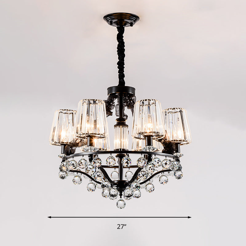 Black Tapered Chandelier Pendant Light Traditional Crystal Block 3/6 Heads Bedroom Hanging Ceiling Light Clearhalo 'Ceiling Lights' 'Chandeliers' Lighting' options 293586