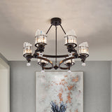 Cylinder Tri-Sided Crystal Rod Drop Lamp Contemporary 6 Heads Bedroom Chandelier Lighting Fixture Clearhalo 'Ceiling Lights' 'Chandeliers' Lighting' options 293588