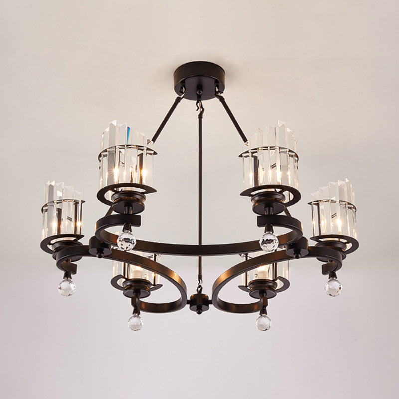 Cylinder Tri-Sided Crystal Rod Drop Lamp Contemporary 6 Heads Bedroom Chandelier Lighting Fixture Clearhalo 'Ceiling Lights' 'Chandeliers' Lighting' options 293591