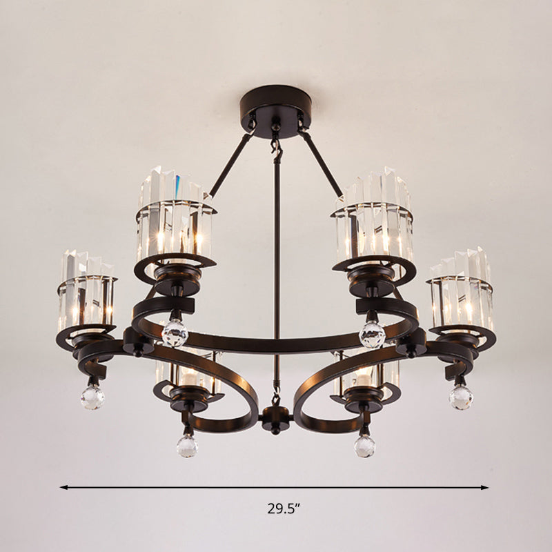 Cylinder Tri-Sided Crystal Rod Drop Lamp Contemporary 6 Heads Bedroom Chandelier Lighting Fixture Clearhalo 'Ceiling Lights' 'Chandeliers' Lighting' options 293592