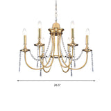 6 Heads Crystal Strand Hanging Light Postmodern Gold Candle Bedroom Chandelier Lamp Clearhalo 'Ceiling Lights' 'Chandeliers' Lighting' options 293598