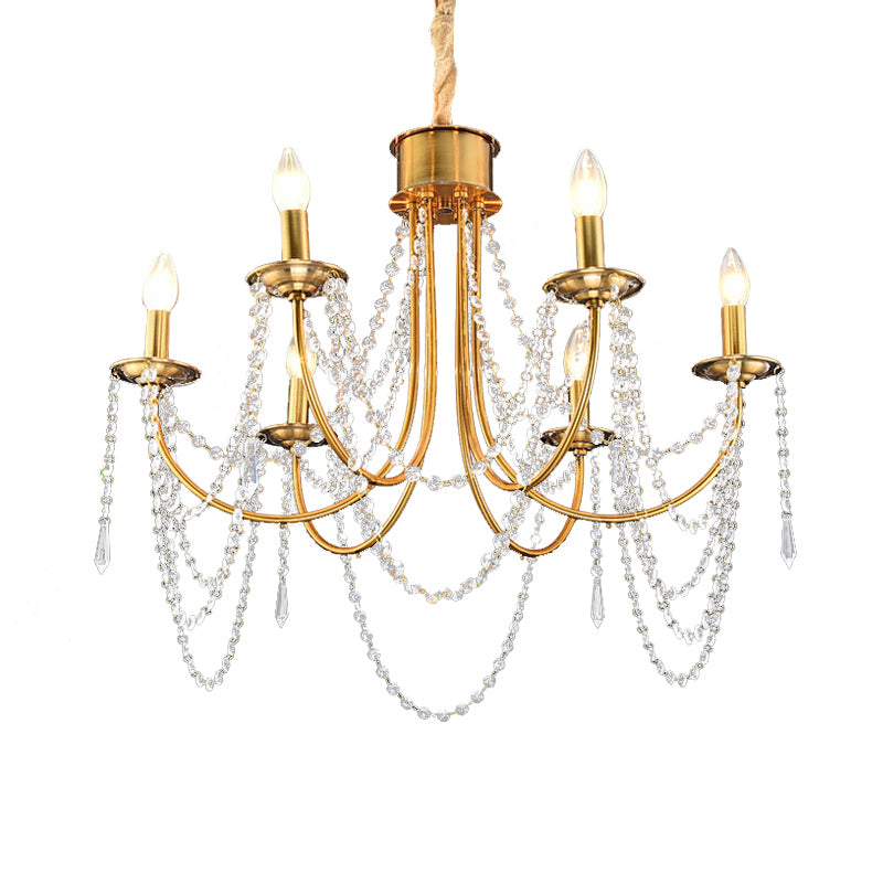 6 Heads Candle Style Ceiling Pendant Light Modern Gold Crystal Beaded Ceiling Chandelier Clearhalo 'Ceiling Lights' 'Chandeliers' Lighting' options 293603