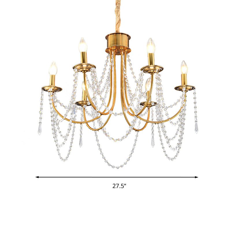 6 Heads Candle Style Ceiling Pendant Light Modern Gold Crystal Beaded Ceiling Chandelier Clearhalo 'Ceiling Lights' 'Chandeliers' Lighting' options 293604