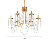 6 Heads Candle Style Ceiling Pendant Light Modern Gold Crystal Beaded Ceiling Chandelier Clearhalo 'Ceiling Lights' 'Chandeliers' Lighting' options 293604