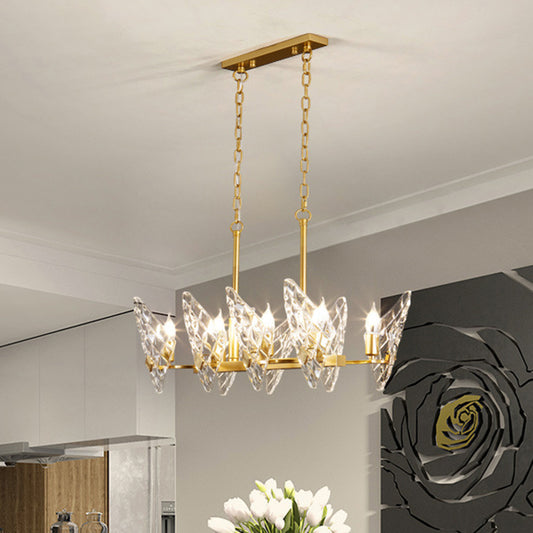 Candelabra Dining Room Suspension Lamp Postmodern Lattice Glass 8 Heads Gold Island Lighting Gold Clearhalo 'Ceiling Lights' 'Chandeliers' 'Glass shade' 'Glass' 'Island Lights' Lighting' 293606